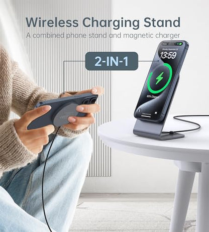 Magnetic Wireless Charger Stand + Charging Pad for iPhone Duo/18-12 Series - color: Gray
