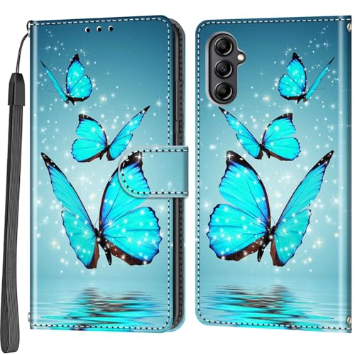 Case Wallet for Samsung Galaxy A14 5G, Three Butterfly | Kickstand, 3 Card Holder, Shockproof TPU Interior Shell, PU Leather, Magnetic Flip Cover, Lanyard Strap - color: Pic:10