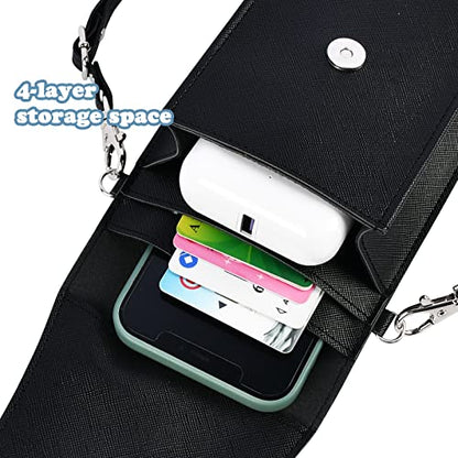 PU Leather Small Phone Bag with Transparent Window for Touchable Screen, 6.7" Without Phone case Compatibility, Magnetic Closure & Waterproof - Crossbody Wallet Case with Shoulder Strap - color: Black
