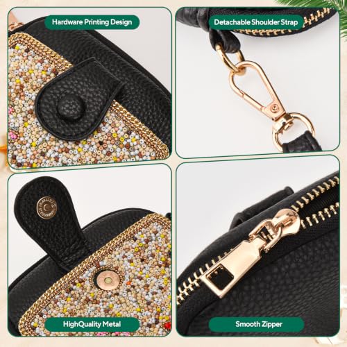 Women's Small Crossbody Cell Phone Bag, Boho Colorful Beaded Purse Wallet with Handmade Cute Patterns - color: Pattern 7
