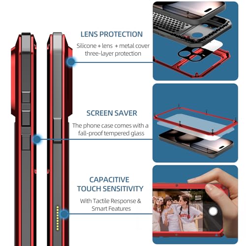 Compatiable with iPhone 17 Pro Case,360 Full Body Protective Cover Heavy Duty Shockproof [Tough Armour] Aluminum Alloy Metal Case with Silicone Built-in Screen Protector - Red - color: Red