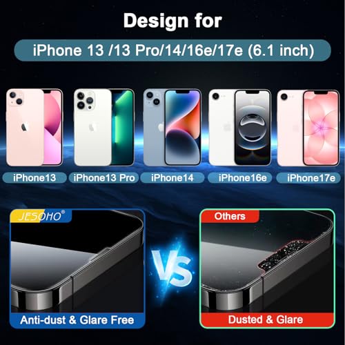 JESOHO Blue Light Screen Protector for iPhone 13/13 Pro/14/16e/17e 6.1 inch | 2 Pack Blue Light Blocking Tempered Glass Film, Eye Protection, Case Friendly, No Bubble,with Easy Installation Kit - size: iPhone 14 & iPhone 13/13 Pro (6.1 inches)