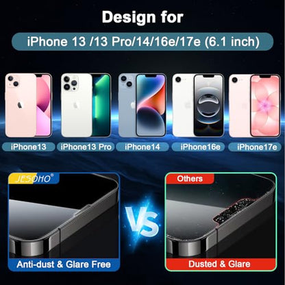 JESOHO Blue Light Screen Protector for iPhone 13/13 Pro/14/16e/17e 6.1 inch | 2 Pack Blue Light Blocking Tempered Glass Film, Eye Protection, Case Friendly, No Bubble,with Easy Installation Kit - size: iPhone 14 & iPhone 13/13 Pro (6.1 inches)