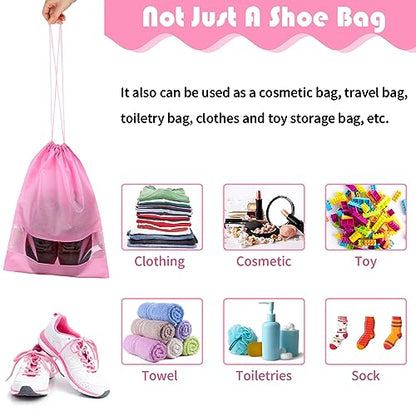 Pink Travel Shoe Bags - 5 Pcs Non-Woven Packing Bags with Clear Window | 15.7" x 11.8" Waterproof Dustproof Portable Travel Shoe Storage Bag for Men and Women - color: Pink, style: 5 Pack