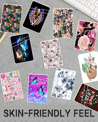 Phone Card Holder Leather, Dual Pocket Phone Wallet Adhesive Stick On, Cute Phone Case Credit Card Holder, Suitable for Most of Phones Retro Boho Flowers