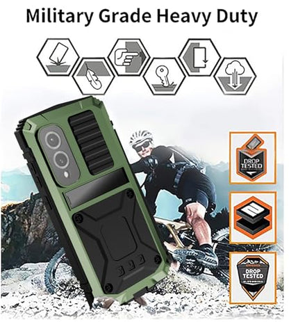 Simicoo for Samsung Galaxy S25 FE Metal Military Heavy Duty Case, Metallic Bumper Shockproof Dustproof Rugged Tough with Stand Screen Protector Camera Control Full Body Drop Protective Cover (Green) - color: Camouflage