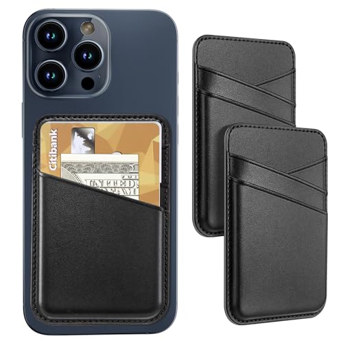 Senose Phone Wallet, Premium Leather Phone Wallet Stick on, Card Holders | 2 Pack Black, Stronger Adhesive, Phone Credit Card Holder for Back of Phone Case, Compatible for iPhone, Samsung, and Android - color: Black Black