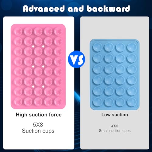Double Sided Silicone Suction Phone Holder Mount, Silicon Accessory for iPhone and Android, Hands-Free Mirror Shower Phone Holder, TikTok Videos and Selfies (Pink+Transparent) - color: Pink+Transparent