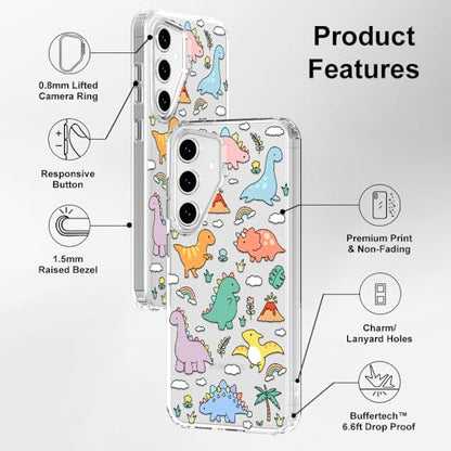 MOSNOVO Case for Samsung Galaxy S24 FE, [Buffertech 6.6ft Military-Grade Drop Protection] [Anti Peel Off Tech] Clear TPU Bumper Phone Case Cover Design - Dinosaur Land - color: Clear - Dinosaur Land, size: Samsung Galaxy S24 FE
