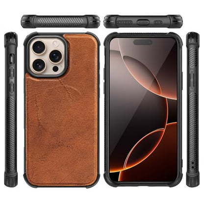 Genuine Leather Wallet Case for iPhone 16 Pro Max, Yellow Brown | 2-in-1 Magnetic Detachable, Shockproof, Flip Folio with Card Slot, RFID Blocking - color: Yellow Brown, size: 16 Pro Max 6.9‘’