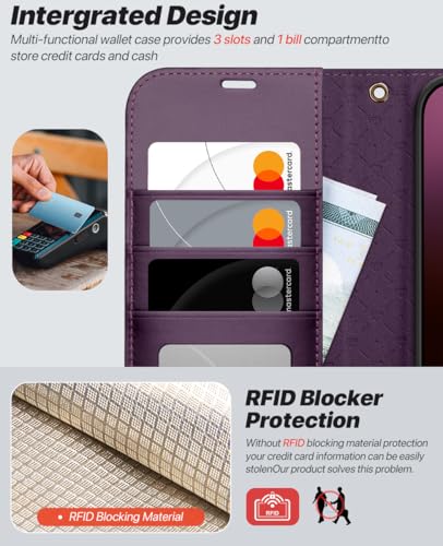 OCASE for iPhone 16 Pro Case Detachable Wallet Case with Card Holder, 2 in 1 Pu Leather Flip Folio with RFID Blocking Stand Wrist Strap Shockproof Phone Cover 6.3 Inch 2024, Dark Purple - color: Dark Purple, size: iPhone 16 Pro
