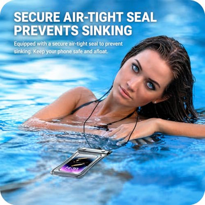 Floating Waterproof Phone Pouch with Airbag, Touchscreen Dry Bag | Buoyant Phone Protection: Built-in airbag, multi-layer seal and clear touch window support beach, pool and water-sport use. - color: Pink