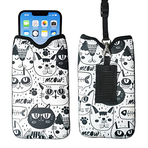 Tainada Neck Cellphone Sleeve Carrier w/Belt Loop (Doodle Cats Pattern) - color: Doodle Cats Pattern