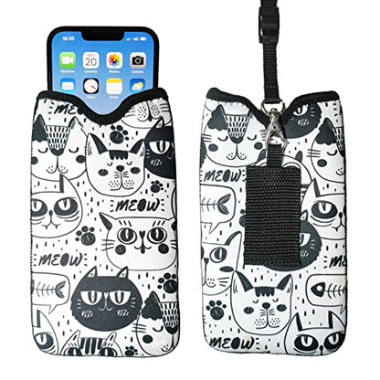 Tainada Neck Cellphone Sleeve Carrier w/Belt Loop (Doodle Cats Pattern) - color: Doodle Cats Pattern