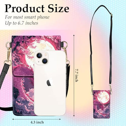 Small Crossbody Bags for Women Touchscreen Cell Phone Bag Cross Body Purses with adjustable Strap,Gifts For Teenage Girls - color: Pink Dragon & Full Moon