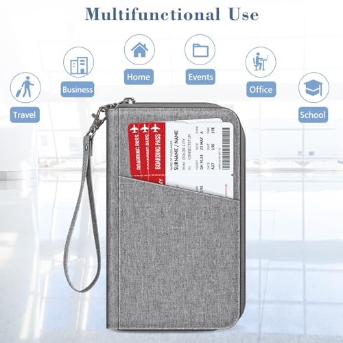 FINTIE Family Passport Holder Wallet Travel Document Organizer Clutch Bag | RFID Blocking Credit Cards Case Cover for Women Men - color: Snowflake Gray