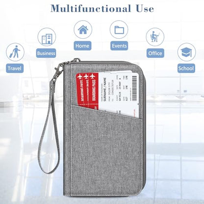 FINTIE Family Passport Holder Wallet Travel Document Organizer Clutch Bag | RFID Blocking Credit Cards Case Cover for Women Men - color: Snowflake Gray