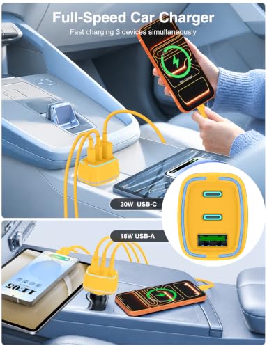 75W USB C Car Charger, 3-Port Super Fast Charging Cigarette Lighte - color: Yellow