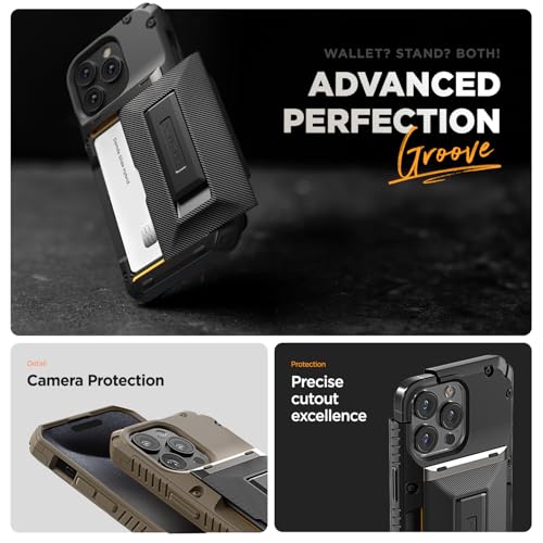 VRS DESIGN Damda Glide Hybrid Phone Case Designed for iPhone 15 Pro (2023), Functional Sturdy Wallet Card Holder Kickstand Case Compatible with iPhone 15 Pro (Matte Black) - color: Matte Black, size: iPhone 15 Pro
