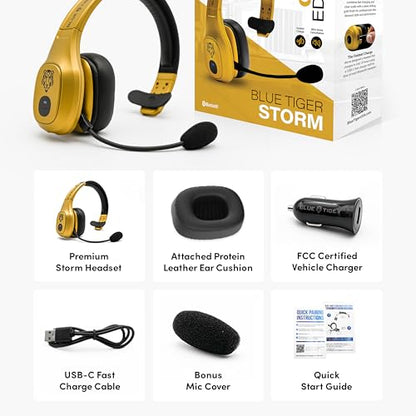 Blue Tiger Storm Gold- Wireless Trucker Bluetooth Headset with Mic - color: Gold, style: Storm Gold