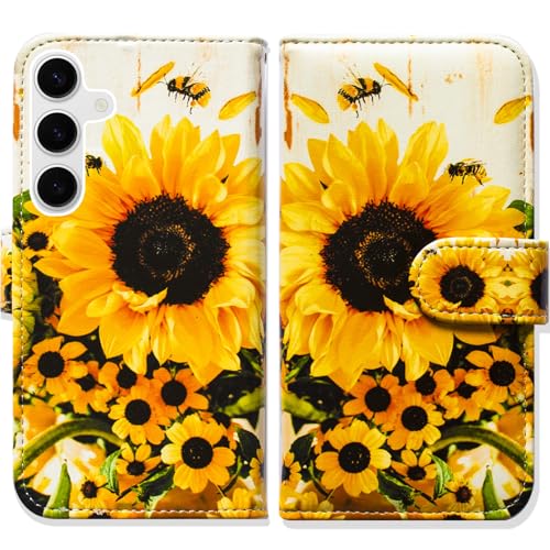 Bcov Case for Galaxy S26,Sunflower Bee Flip Phone Case Wallet Cover with Card Slot Holder Kickstand Case for Samsung Galaxy S26 - color: Sunflower Bee