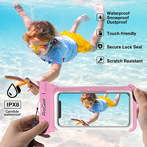 ProCase 2 Pack Waterproof Phone Pouch, Underwater Phone Case Up to 7", Dry Bag for iPhone 17 Air 16 15 14 13 Pro Plus Max, Galaxy S24 S23 S22 Ultra Pixel, Beach Essentials -Pink & Black | Underwater Dry Bag for iPhone 17 16 15 14, Galaxy S24 S23 S22, Case