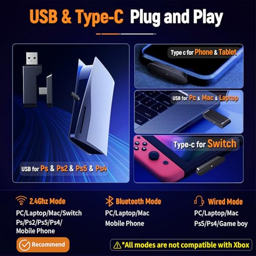 Ozeino Wireless Gaming Headset for PS5, PC, Switch| Lossless Audio-40H Batt - color: Black and White