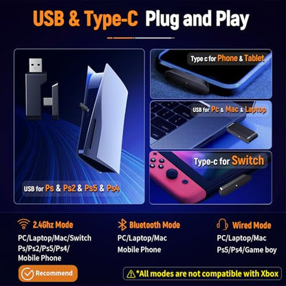 Ozeino Wireless Gaming Headset for PS5, PC, Switch| Lossless Audio-40H Batt - color: Black and White