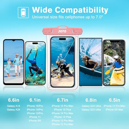 JOTO 2 Pack Waterproof Phone Pouch Case Up to 7", IPX8 Underwater Phone Case Cellphone Dry Bag for iPhone 17/Air 16 15 14 13 12 Pro Max Xs Max XR X 8 7 6S Plus SE/Galaxy S24 S23 S22 S21 -Blackpink - color: Transparent Black/Pink