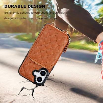 Bocasal Crossbody Wallet Case Card Holder for iPhone 17, Brown | RFID Blocking PU Leather Zipper Handbag Purse, Kickstand Flip Folio Case with Card Slots Holder Wrist Strap Lanyard 6.3 Inch - color: Brown