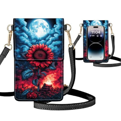Small Crossbody Bags for Women Touchscreen Cell Phone Bag Cross Body Purses with adjustable Strap,Gifts For Teenage Girls - color: Fiery Red Sunflower