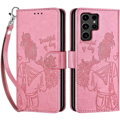 for Samsung Galaxy S24 Ultra Wallet case, Pink-Girl | 3 Card Holders, Kickstand, Shockproof TPU Shell, PU Leather, Magnetic Closure, Protective Flip Folio Cover, Women - color: 1