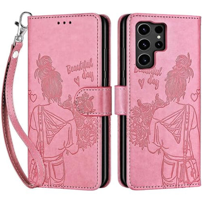 for Samsung Galaxy S24 Ultra Wallet case, Pink-Girl | 3 Card Holders, Kickstand, Shockproof TPU Shell, PU Leather, Magnetic Closure, Protective Flip Folio Cover, Women - color: 1