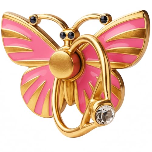 NXVX Butterfly Phone Ring Holder, Magenta 360° Finger Grip & Kickstand - color: Golden Butterfly Magenta