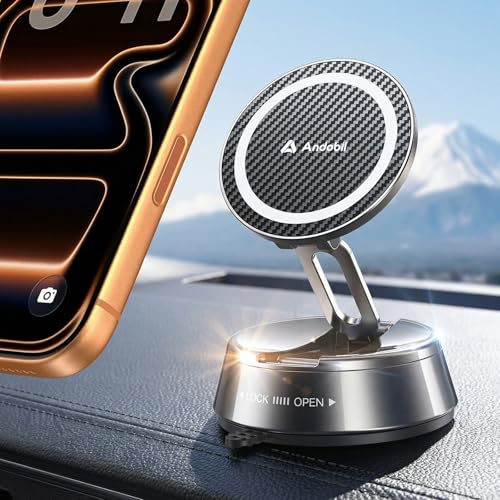 andobil 2026 Upgrade for Magsafe Car Mount [Strongest Suction & Magnet] Vacuum Magnetic Phone Holder for Car 360° Adjustable Car Cell Phone Holder Mount for iPhone 17 Pro Max 16/15/14/13/12 - color: Matte Gunmetal