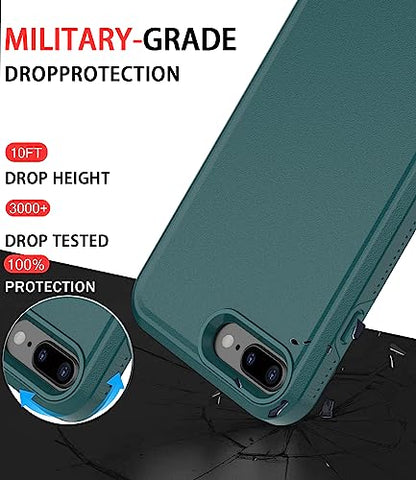 Diverbox for iPhone 8 Plus Case iPhone 7 Plus Case [Tempered Glass Screen Protector] [Shockproof] [Dropproof] Heavy Duty Protection Phone Case Cover for Apple iPhone 8 Plus & 7 Plus (Midnight Green) - color: DarkGreen-2in1