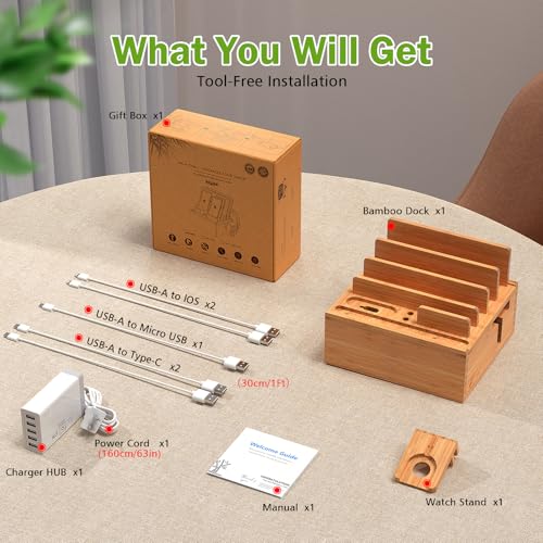Pezin & Hulin Bamboo Charging Station with Watch Holder, Charger & Cables - color: #1 (With Charger)
