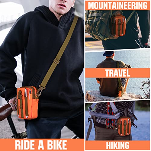 Tactical Molle Phone Pouch Compact Utility Gadget Belt Waist Bag with Shoulder Strap for iPhone 15 Pro Max/14 Pro Max/13 Pro Max/13 Pro/13/12 Pro Max with Slim Case On - color: Orange