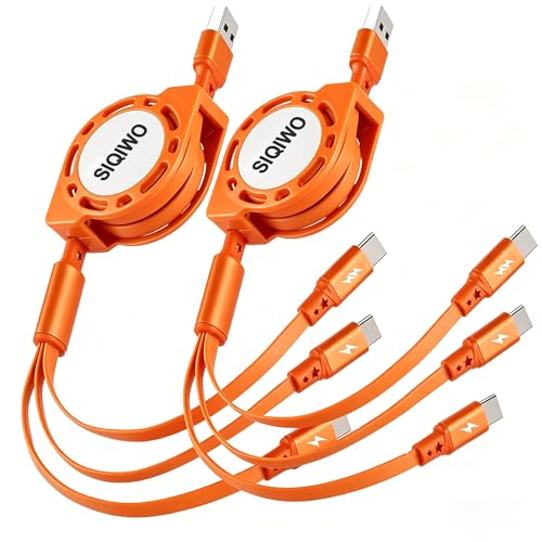 SIQIWO Retractable Multi USB C Charging Cable 3 in 1, QC3.0 Fast Charger - color: Orange