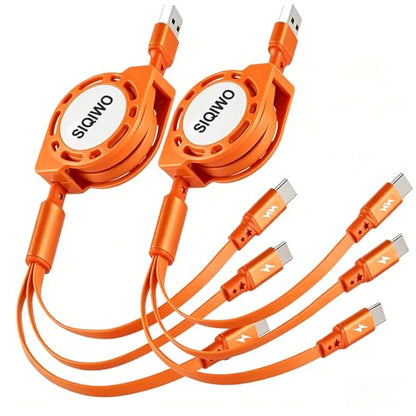 SIQIWO Retractable Multi USB C Charging Cable 3 in 1, QC3.0 Fast Charger - color: Orange