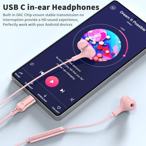 USB C Headphones Wired Earbuds for iPhone 18 Pro Max 17 16 15,Pink - color: Pink
