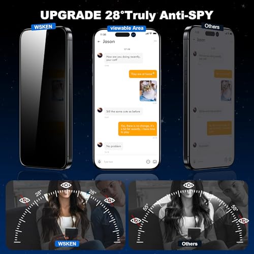 WSKEN Privacy Screen Protector for iPhone 14 Pro Max - [Auto-Dust Removal] Full Coverage Screen 2.5D Edge 28 Degree 10s HD Tempered Glass Film with Dust Clean Installing House 2022 5G,2 Pack - color: 2 Pack Privacy