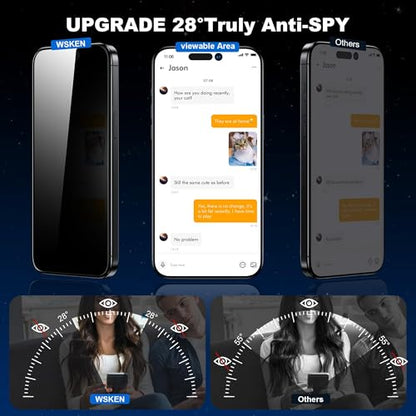 WSKEN Privacy Screen Protector for iPhone 14 Pro Max - [Auto-Dust Removal] Full Coverage Screen 2.5D Edge 28 Degree 10s HD Tempered Glass Film with Dust Clean Installing House 2022 5G,2 Pack - color: 2 Pack Privacy