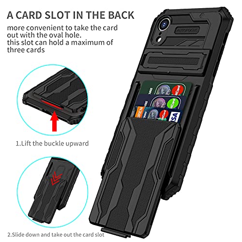 for iPhone XR Wallet Case with Card Holder, Black | Detachable Card Holder, Built-in Kickstand, with Screen Protectors, Military Grade, Full Body Shockproof - size: for iPhone XR - 6.1''