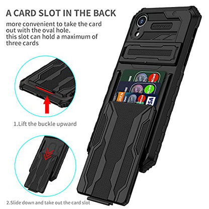 for iPhone XR Wallet Case with Card Holder, Black | Detachable Card Holder, Built-in Kickstand, with Screen Protectors, Military Grade, Full Body Shockproof - size: for iPhone XR - 6.1''