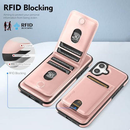 Shieldtop Compatible with MagSafe iPhone 16 Wallet Case,Rose Gold | 2 in 1 Detachable Magnetic,Credit Card Holder Slots,RFID Blocking,PU Leather,Kickstand,Flip Folio Phone Cover for Men & Women - color: Rose Gold, size: iPhone 16 6.1"