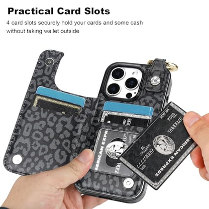 HAOPINSH for iPhone 16 Pro Wallet Case with Card Holder, Black Leopard Cheetah Print Back Flip Folio PU Leather Kickstand Card Slots Case, Finger Grip Ring Double Magnetic Clasp Shockproof 6.3" - color: Blue Florals Grip Ring