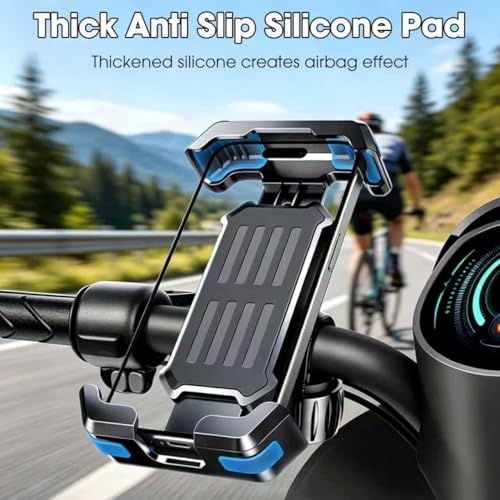 2026 Upgrade Motorcycle Phone Mount with 4-Point Vibration Damper, Anti-Shake Bike Phone Holder for Handlebar, Shockproof Bicycle Clip for iPhone 17 16 15 14 Pro Max, Samsung S25 S24, 4.7-7"