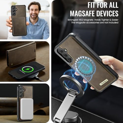 for Samsung Galaxy S26 Plus 2in1 Detachable Wallet Case, Brown | Compatible with Magsafe, Magnetic, RFID Blocking Card Holder, Shockproof, Kickstand, Wireless Charging, PU Leather Flip Cover - color: (Detachable 2 in 1)-Brown, size: Galaxy S26 Plus