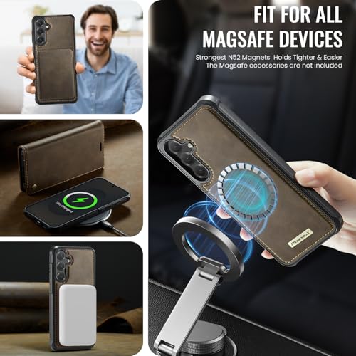 for Samsung Galaxy S26 5G 2in1 Detachable Wallet Case, Brown | Compatible with Magsafe, Magnetic, RFID Blocking Card Holder, Shockproof, Kickstand, Wireless Charging, PU Leather Flip Cover - color: (Detachable 2 in 1)-Brown, size: Galaxy S26